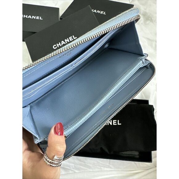 CHANEL Denim Quilted Zip Around Wallet W/Box & Dust Bag - Picture 9 of 16